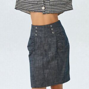 BWear Y2K Ruched Above Knee Skirt Office Workwear Grey Black Buttons 2000s